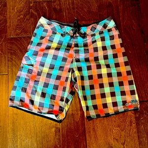 Quiksilver colourful plaid men’s swim trunks
